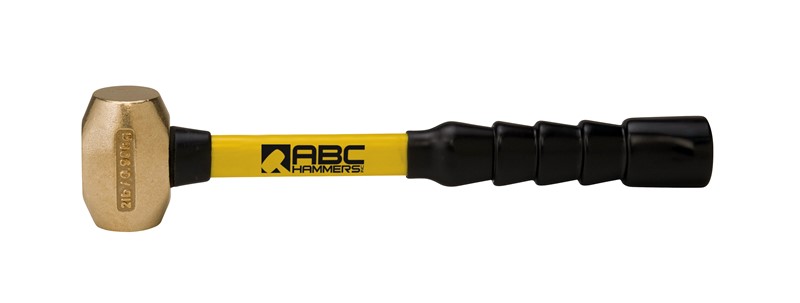 ABC Hammers 2-Pound Brass Hammer With 8-Inch Fiberglass Handle - Non-Sparking, Non-Marring